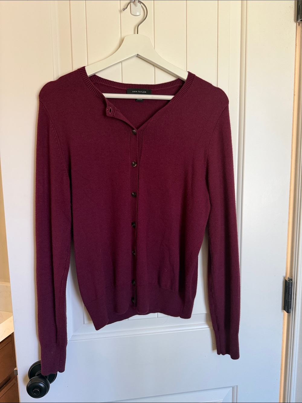 Ann Taylor Deep Burgundy Button-Up Cardigan